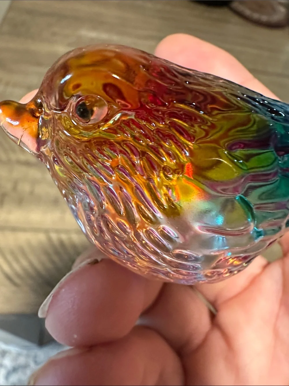 Handblown Rainbow Glass Bird Figurines - Set of 2